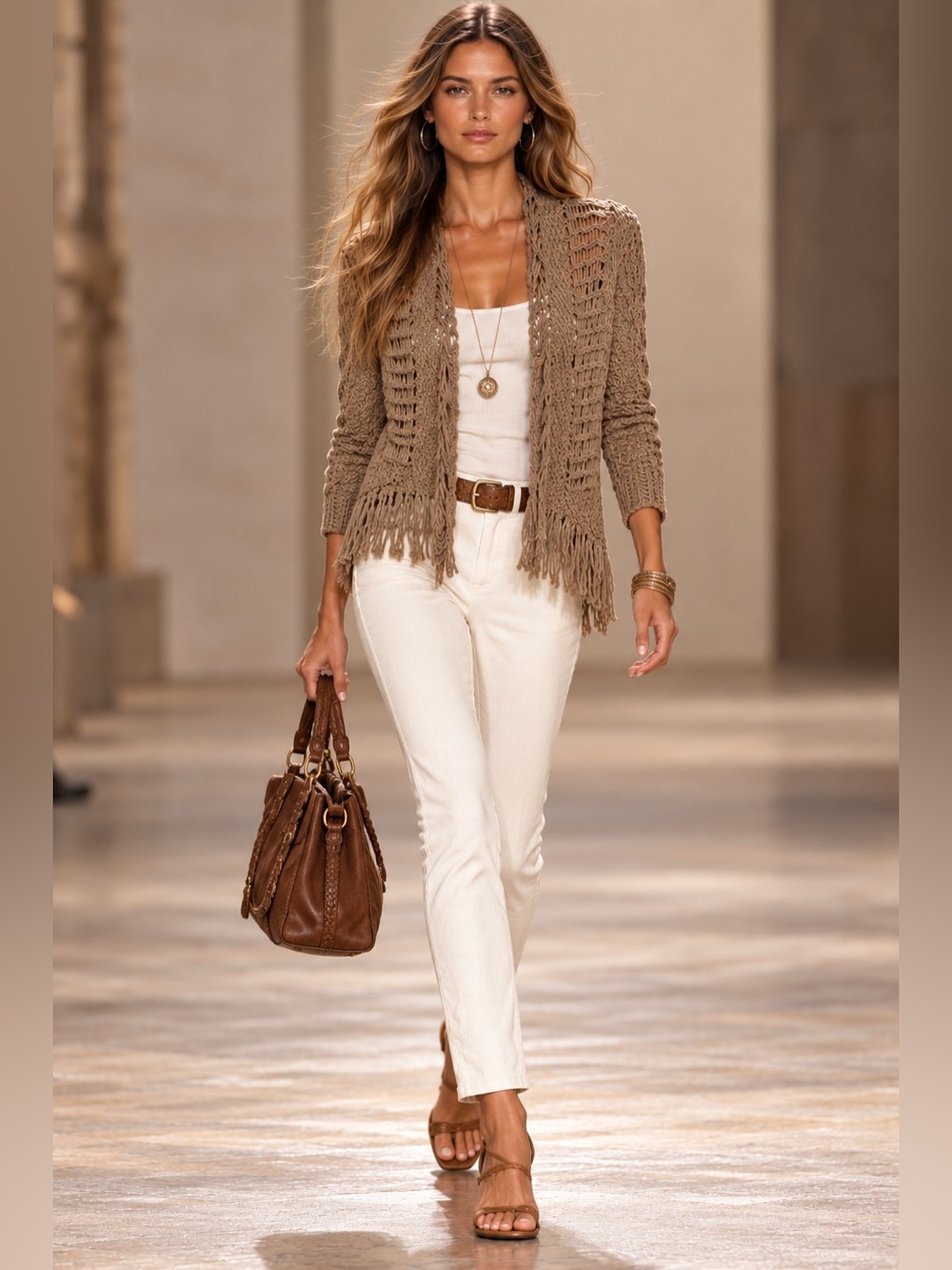 Archival Ralph Lauren 2012 Open Knit Fringe Cardigan 100% Mulberry Silk M
